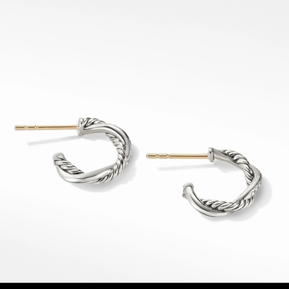 David Yurman huggie hoop earrings silver diamonds - Picture 4 of 6
